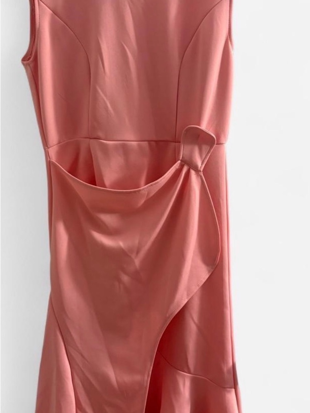Sleeveless Coral-Pink Draped Midi Dress